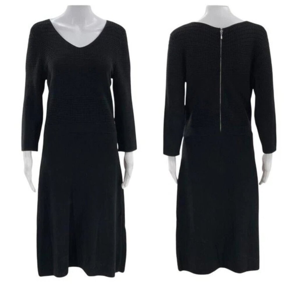 Talbots Sweater Dress Medium Petite Black Textured Knit NWT 3/4 Sleeve V-neck